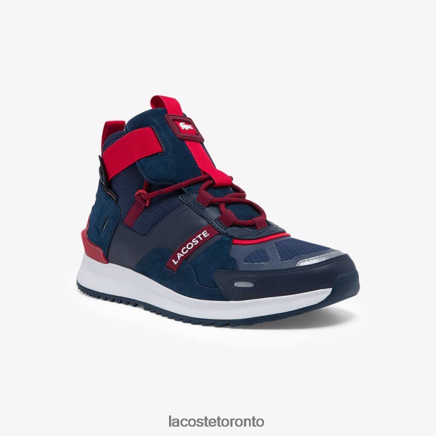 Shoes Lacoste Run Breaker Textile and Leather Sneakers Navy Blue  Rouge Men Z60BPR1837