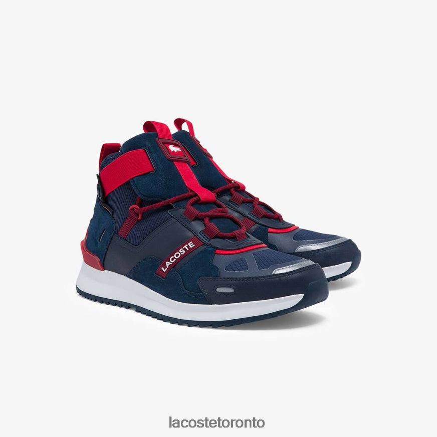 Shoes Lacoste Run Breaker Textile and Leather Sneakers Navy Blue  Rouge Men Z60BPR1837