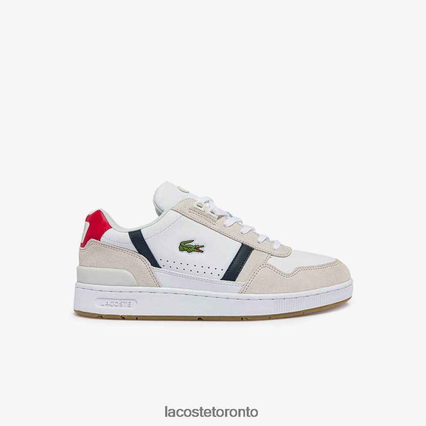 Shoes Lacoste T-Clip Tricolor Leather and Suede Sneakers White Navy  Red Men Z60BPR1836