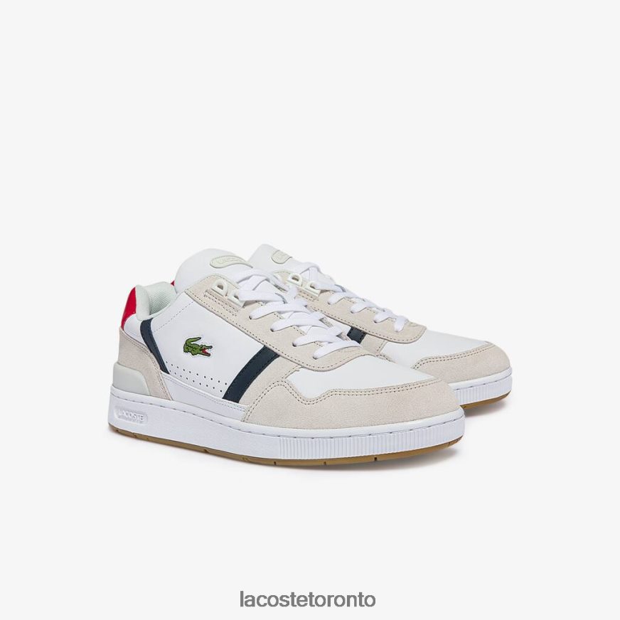 Shoes Lacoste T-Clip Tricolor Leather and Suede Sneakers White Navy  Red Men Z60BPR1836