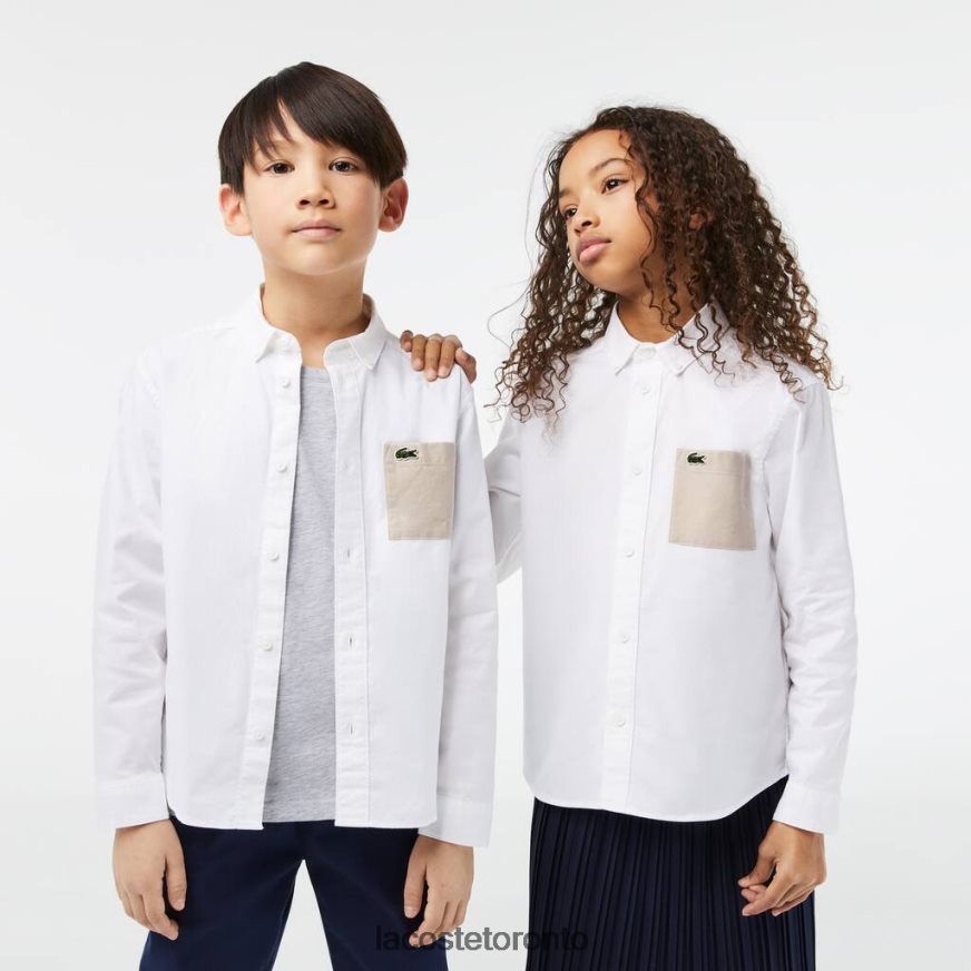 Clothing Lacoste Contrast Pocket Shirt White/Beige Kids Z60BPR3080