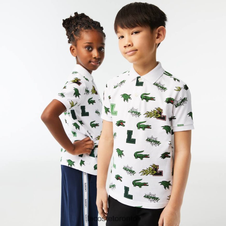 Clothing Lacoste Comic Effect Crocodile Print Polo White Kids Z60BPR2956