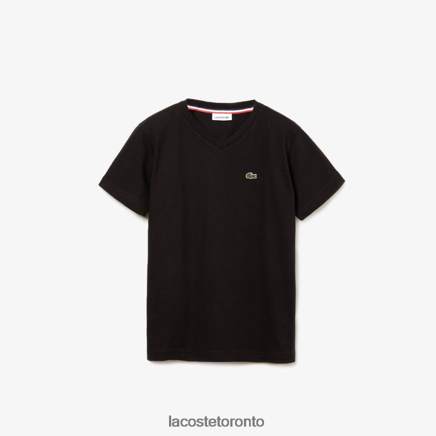 Clothing Lacoste V-Neck Cotton T-Shirt Black Kids Z60BPR3130