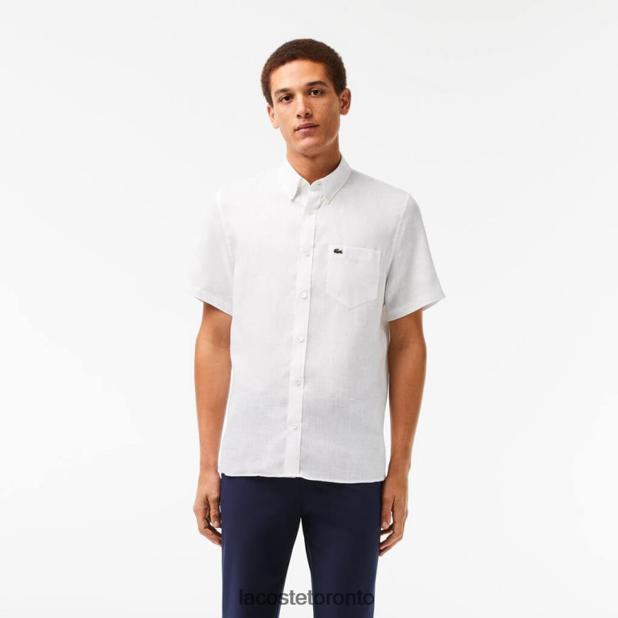 Clothing Lacoste Short Sleeve Linen Shirt White Men Z60BPR490