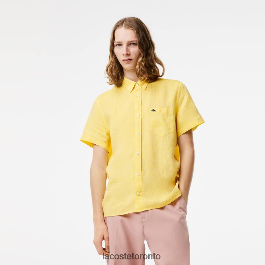 Clothing Lacoste Short Sleeve Linen Shirt Yellow Men Z60BPR496