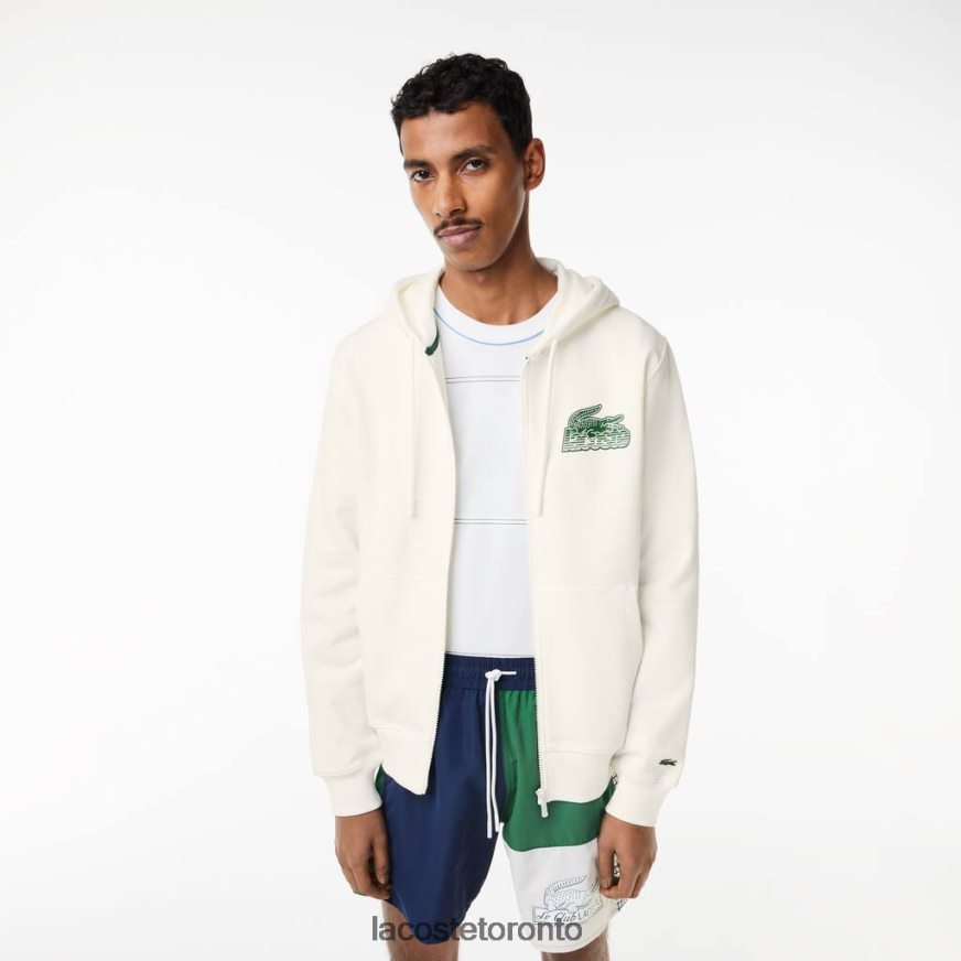 Clothing Lacoste Unbrushed Fleece Zipped Hoodie White Men Z60BPR319