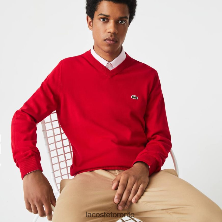 Clothing Lacoste V-Neck Organic Cotton Sweater Red Men Z60BPR1324