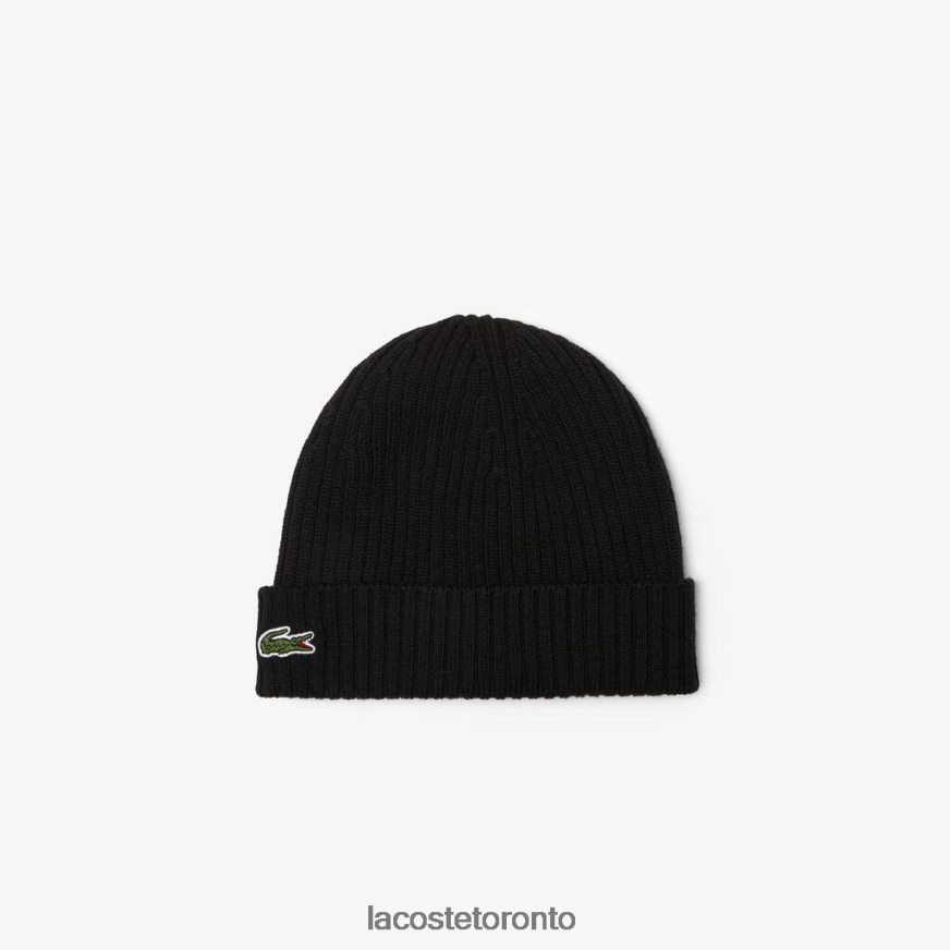 Accessories Lacoste Ribbed Wool Beanie Black Unisex Z60BPR2227