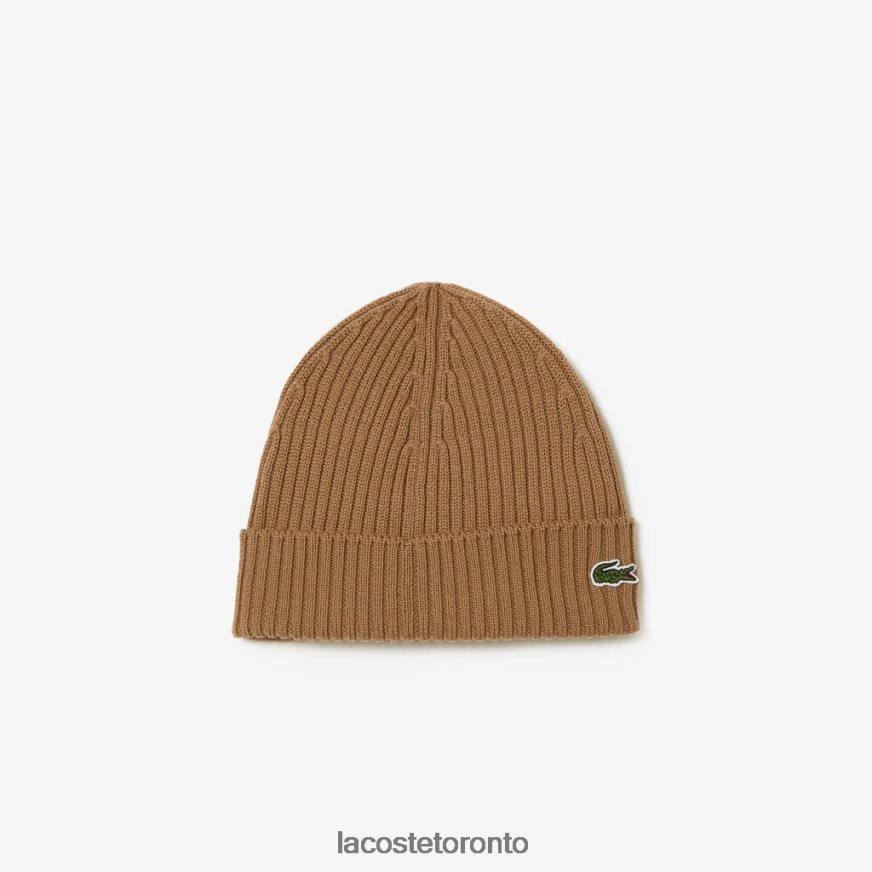 Accessories Lacoste Ribbed Wool Beanie Brown Unisex Z60BPR2257