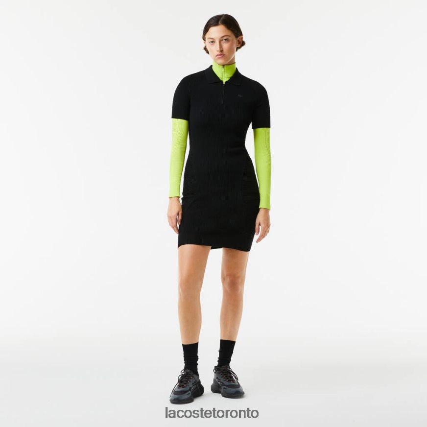 Clothing Lacoste Knit Details Front Zip Dress Black Women Z60BPR2481