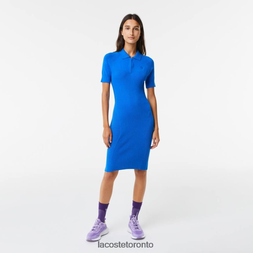 Clothing Lacoste Knit Details Front Zip Dress Blue Women Z60BPR2482