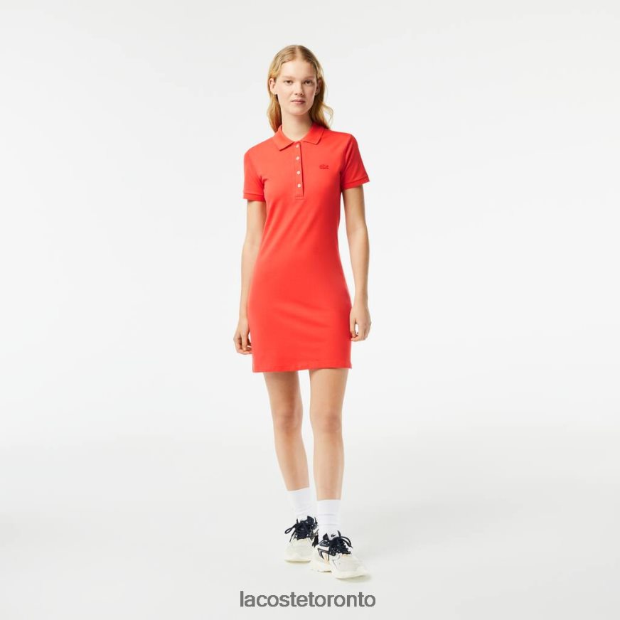 Clothing Lacoste Stretch Cotton Pique Polo Dress Orange Women Z60BPR2377