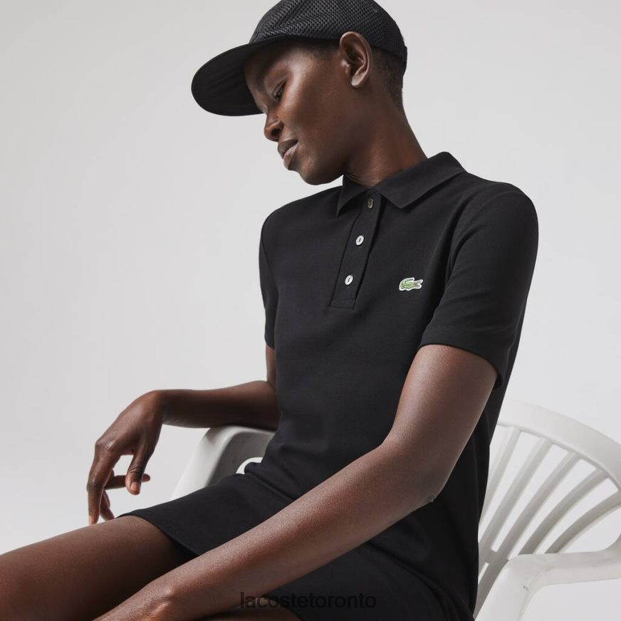 Clothing Lacoste Trumpet Sleeve Pique Polo Dress Black Women Z60BPR2510