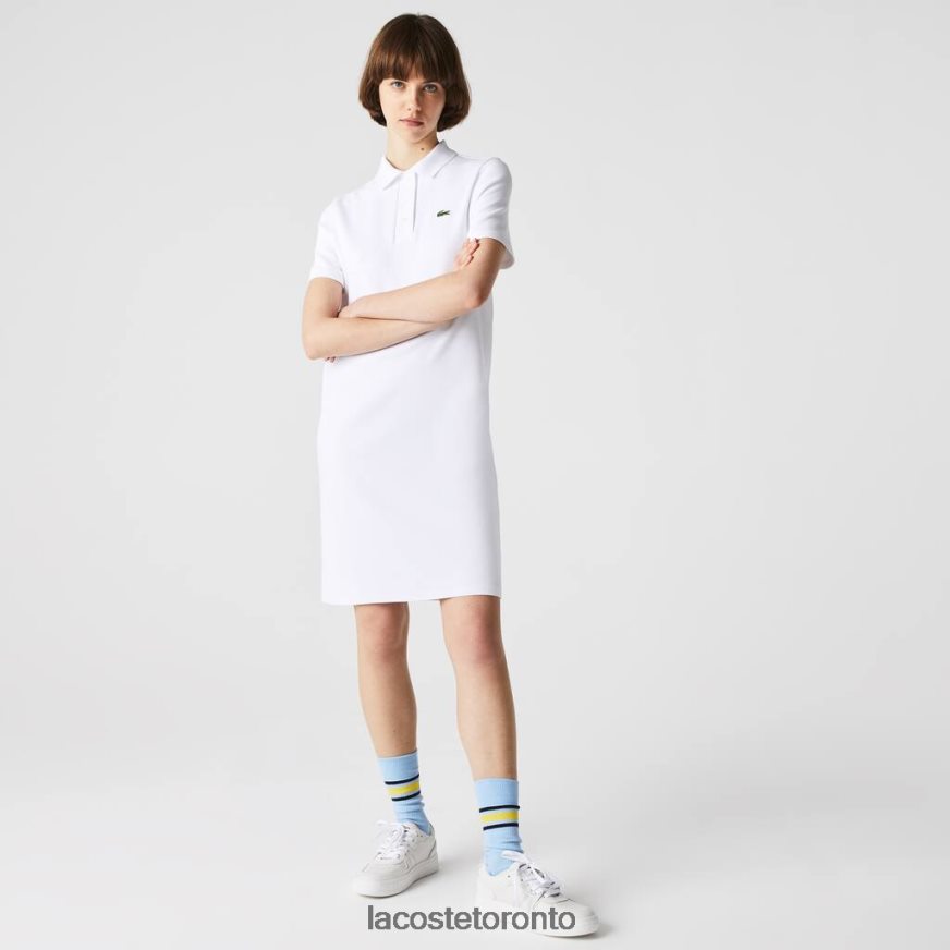 Clothing Lacoste Trumpet Sleeve Pique Polo Dress White Women Z60BPR2511