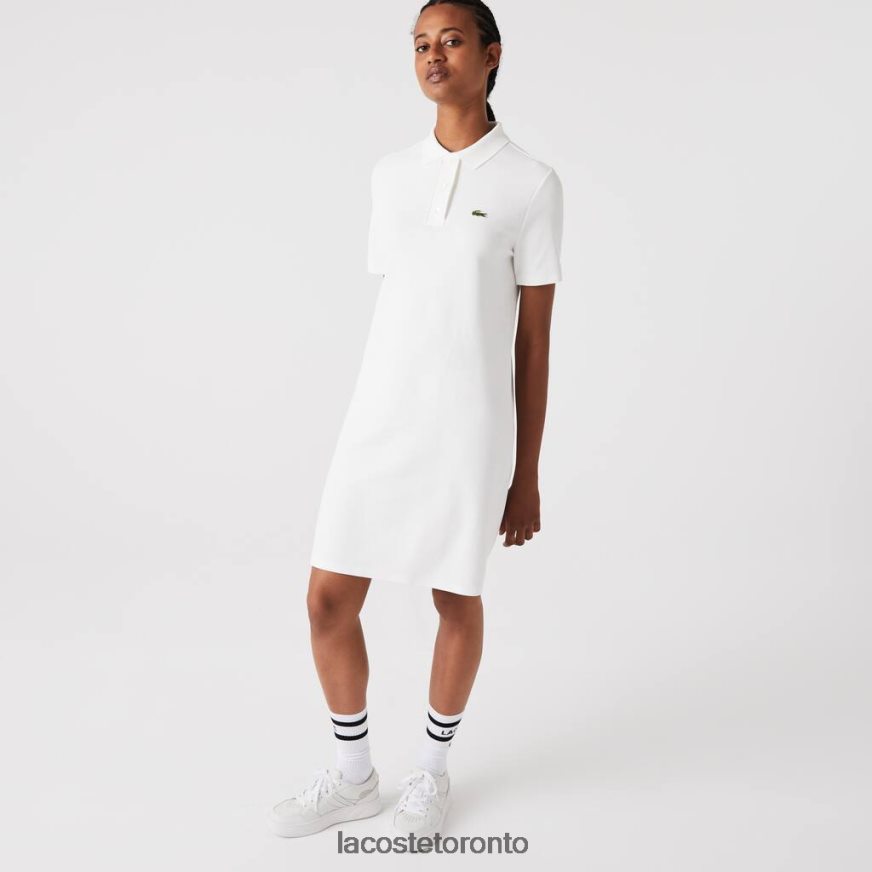 Clothing Lacoste Trumpet Sleeve Pique Polo Dress White Women Z60BPR2512