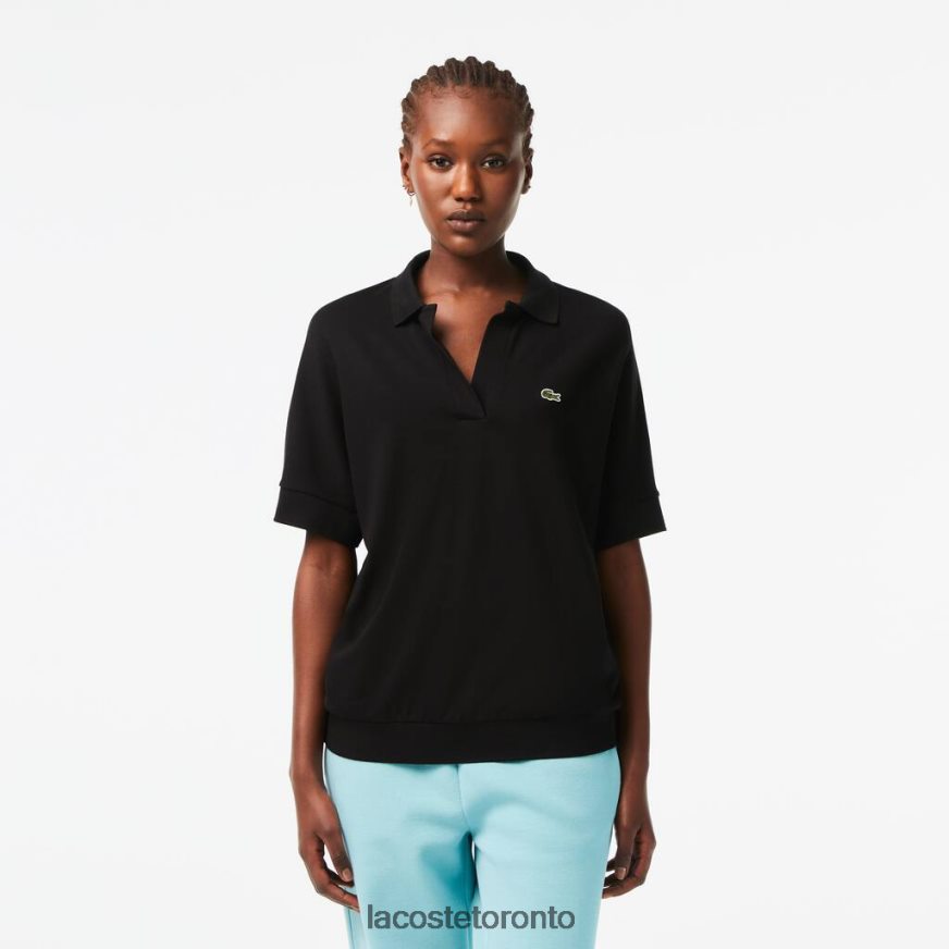 Clothing Lacoste Loose Fit Flowy Pique Polo Black Women Z60BPR2463