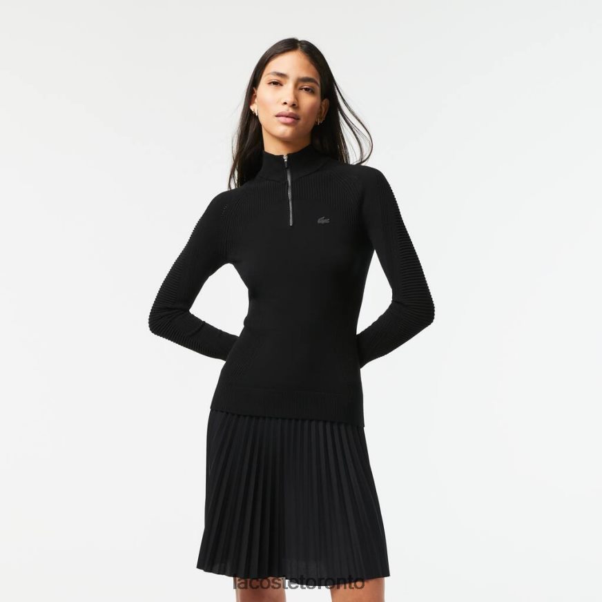 Clothing Lacoste Zip Neck Sweater Black Women Z60BPR2646